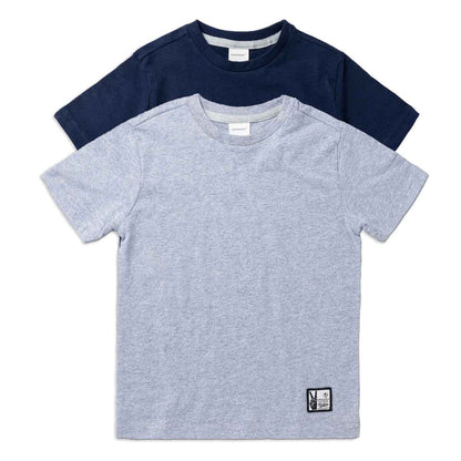 Kids Round Neck T-Shirt Combo x 2 (4 - 14 Years) - Navy / Grey Melange