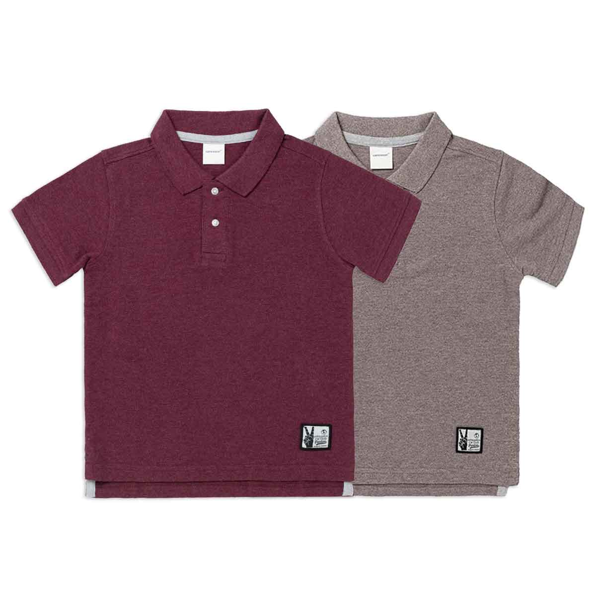 Kids Polo Combo x 2 (4 - 14 Years) - Brown Melange / Maroon Melange