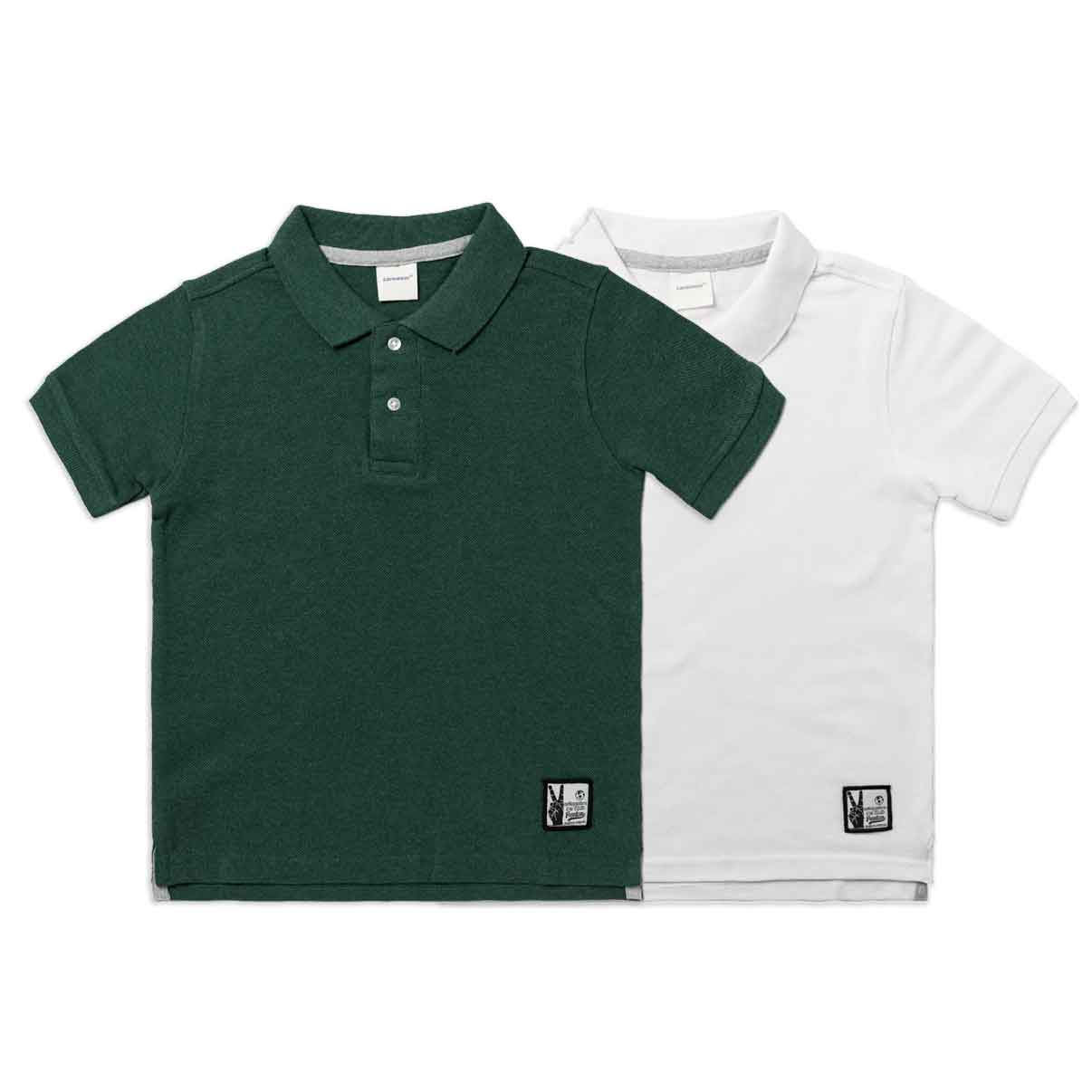 Kids Polo Combo x 2 (4 - 14 Years) - White / Forest Green Melange