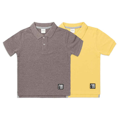 Kids Polo Combo x 2 (4 - 14 Years) - Brown Melange / Sunlight Yellow