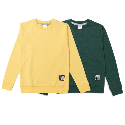 Kids Sweatshirt Combo x 2 (4 - 14 Years) - Forest Green Melange / Sunlight Yellow
