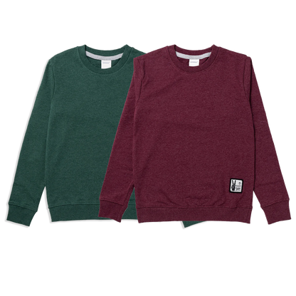 Kids Sweatshirt Combo x 2 (4 - 14 Years) - Maroon Melange / Forest Green Melange