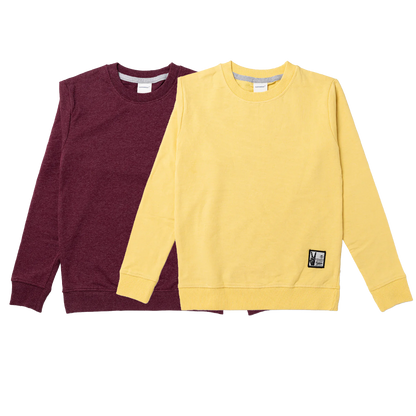 Kids Sweatshirt Combo x 2 (4 - 14 Years) - Maroon Melange / Sunlight Yellow - FESTIVE 20