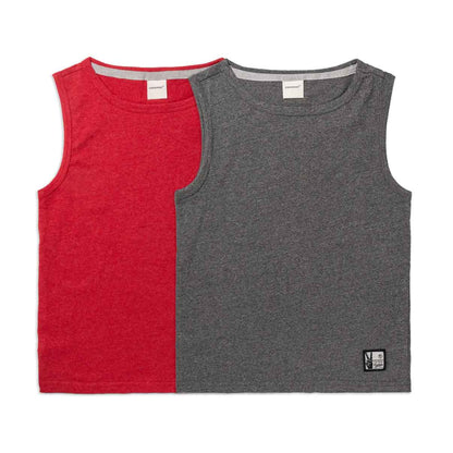 Kids Vest Combo x 2 (4 - 14 Years) - Anthacite Melange / Red